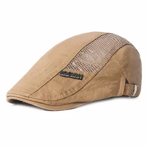 Men Summer Breathable Mesh Beret Hat Vintage Cotton Newsboy Flat Cap Adjustable Outdoor Sun Protection Ivy Cap