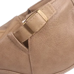 Brown faux leather ivy cap with textured lychee grain and bronze buckle detail