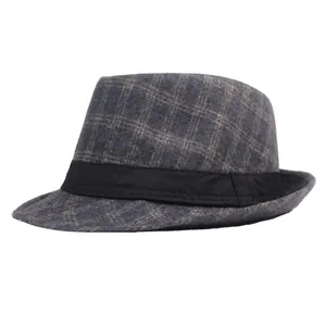 Chapeau Fedora Vintage pour Hommes à Carreaux Chapeau de Jazz Rétro Hiver Chaud Chapeau de Gentleman Noir Gris Café Mode Couvre-chef