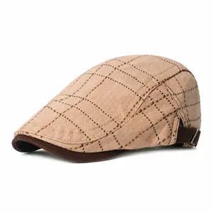 Vintage Britischer Stil Kariert Gitter Schiebermütze Für Damen Herren Verstellbare Baumwolle Baskenmütze Newsboy Hat Für Alltag Reisen