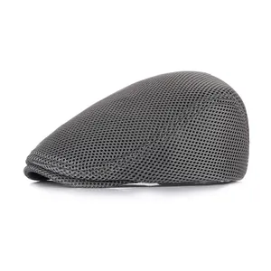 Béret en mesh gris foncé pour homme, casquette d'été respirante avec protection solaire