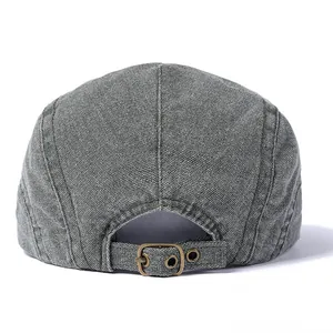 Béret vintage gris foncé avec boucle en cuivre réglable et œillets de ventilation