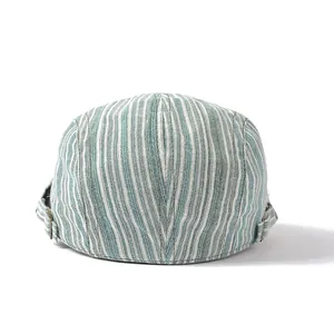 Classic green striped ivy cap with breathable fabric and adjustable metal side buckle