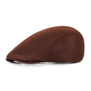 Béret en maille marron respirant avec bord rigide pour protection solaire d'été