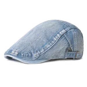 Vintage Washed Denim Flat Cap Adjustable Cotton Beret Hat Retro British Style Ivy Cap For Men Women Casual Sunshading Newsboy Hat