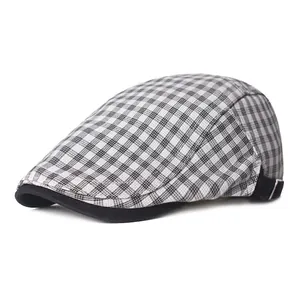 Vintage British Style Plaid Beret Hat Adjustable Cotton Flat Cap For Men Women Casual Outdoor Sun Protection Newsboy Cap