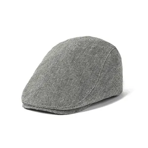 Classic grey twill newsboy cap with vintage textured herringbone pattern for men