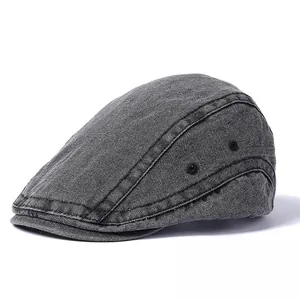 Béret Plat en Coton Lavé Rétro Britannique pour Hommes Ajustable Vintage pour Femmes Chapeau Newsboy Chaud Automne Hiver