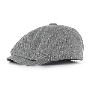 Klassische Schiebermütze mit schwarz-weißem Fischgrätmuster für Herren und Damen im Retro-Stil