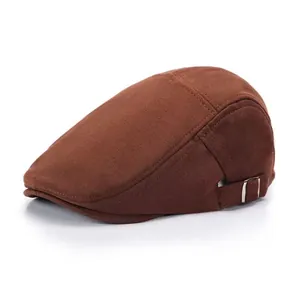 Classic brown wool flat cap with side adjustable metal buckle for men and women