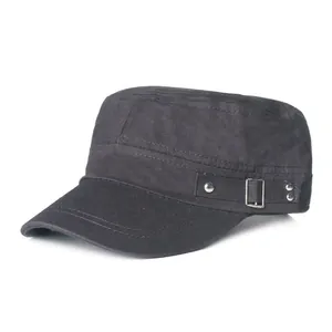Casquette Cadet Classique en Coton pour Homme Femme Réglable Couleur Unie Chapeau Militaire Avec Rivets Métalliques Extérieur