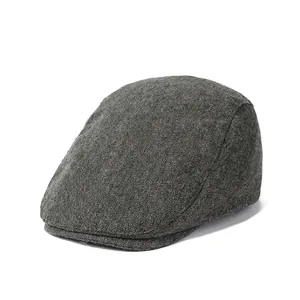 Men Vintage British Style Newsboy Flat Cap Tweed Texture Polyester Breathable Warm Daily Casual Outdoor Sunshade Forward Hat
