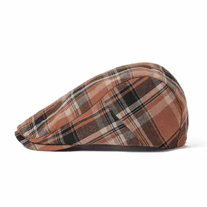 Classic British plaid flat cap in dark brown and black check for men and women