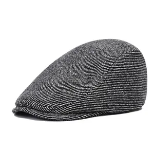Men Vintage Thick Warm Flat Cap Herringbone Tweed Ivy Cap For Winter Autumn Casual Outdoor Fashion Newsboy Hat