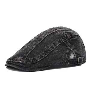 Vintage Washed Denim Flat Cap Men Women Ivy Newsboy Hat Adjustable Buckle Casual Outdoor Sun Protection Cotton Peak Cap