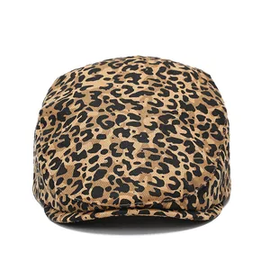 Stylish cotton leopard print ivy cap with a classic vintage flat peak design for women