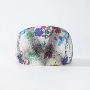 Vintage graffiti ivy cap for women with colorful artistic splash ink print and flat top design
