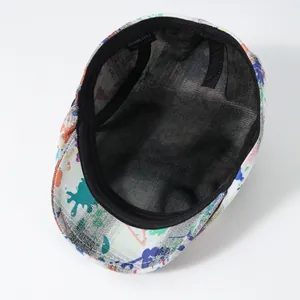 Graffiti print cotton newsboy cap with artistic multicolor pattern in fashion style