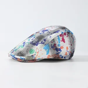 Vintage Graffiti Plaid Flat Cap For Women 100 Percent Cotton Paint Splatter Newsboy Hat Artistic Beret Fashion Daily Headwear