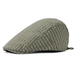 Vintage Geruite Platte Pet Verstelbaar Ademend Zonbescherming Ivy Newsboy Hoed Voor Mannen Vrouwen Casual Polyester Geruite Baret