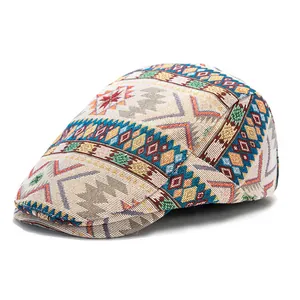 Vintage flat cap with colorful geometric jacquard patterns on high-quality fabric