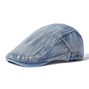 Women Vintage Washed Denim Flat Cap Adjustable Retro Newsboy Hat Classic Ivy Cabbie Cap Casual Breathable Sun Protection Hat