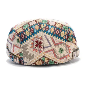 Ethnic style jacquard Miki Hat with colorful geometric patterns and adjustable buckle