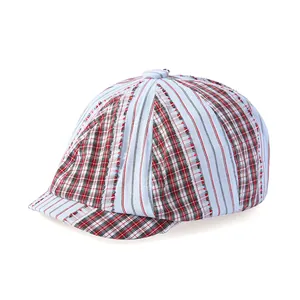 Dames Vintage Katoen Ruit Patchwork Newsboy Pet Gerafelde Randen Gestreepte Achthoekige Hoed Casual Zonnebrand Outdoor Baret Accessoire
