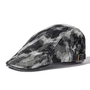 Vintage acid wash denim ivy cap for men and women with adjustable side metal buckles