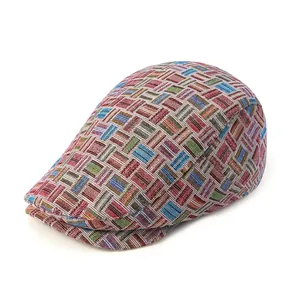 Casquette Ivy Vintage Plaid Mixte Réglable Mélange Coton Polyester Grille Géométrique Respirante Casquette Plate Pour Homme Femme Décontracté