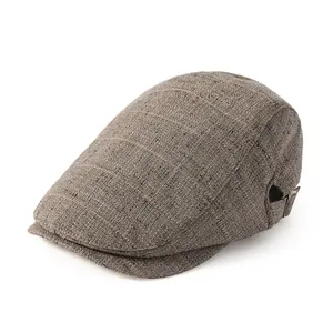 Béret classique marron pour homme en lin respirant avec boucle en métal réglable