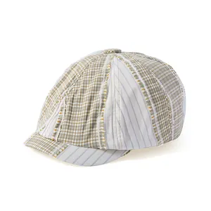 Vintage patchwork pet met groene ruitjes en blauwe streeppatronen voor dames
