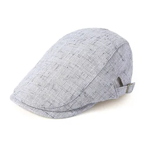 Béret plat en coton et lin pour homme, respirant avec boucle métallique ajustable