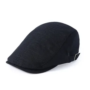 Béret respirant en coton et lin pour hommes avec boucle métallique réglable latérale