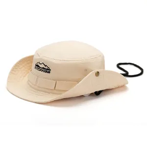 Outdoor Sun Hat Wide Brim Boonie Hat For Men Women Windproof Breathable Hiking Camping Fishing Fisherman Hat With Mountain Embroidery