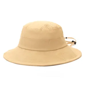 Khaki schnelltrocknender Anglerhut mit Mesh und breiter Krempe für Outdoor-Aktivitäten
