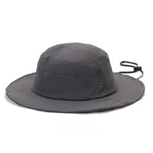 Deep grey quick-dry sun hat with wide brim, breathable vents and adjustable chin strap