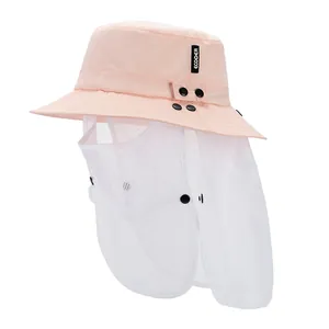 Sombrero rosa antimosquitos para pesca con protector de malla blanca para cara y cuello