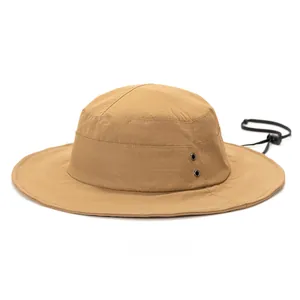 Quick-dry breathable sun hat in khaki with wide brim and adjustable chin strap