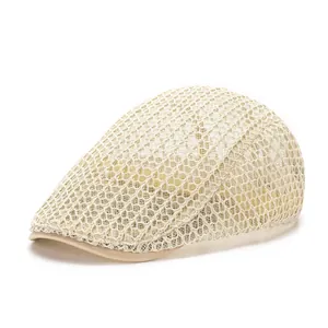 Béret en Maille Respirante d'Été Pour Hommes Femmes Protection Solaire Casquette Plate Tissage Léger Chapeau Ivy Extérieur Décontracté Couleur Unie