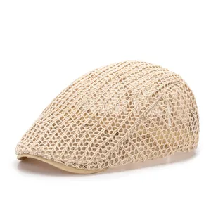 Béret en maille respirante beige pour hommes et femmes avec design tissé d'été aéré
