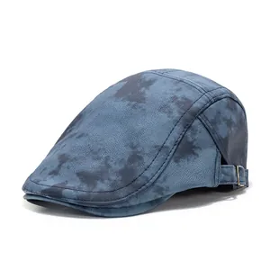 Béret en toile tie-dye bleu-gris avec boucle métallique réglable pour hommes et femmes