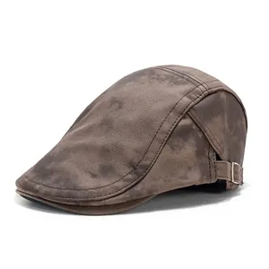 Béret vintage marron effet tie-dye avec boucle métallique réglable pour homme et femme