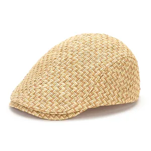 Béret en paille tressée marron clair pour hommes et femmes au style rétro vintage