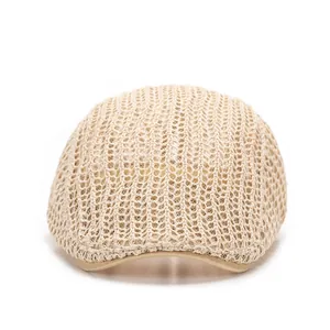 Béret en maille beige respirante avec design ajouré pour protection solaire d'été
