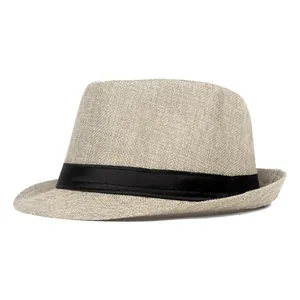 Chapeau fedora classique en lin avec ruban noir pour protection solaire et style d'été