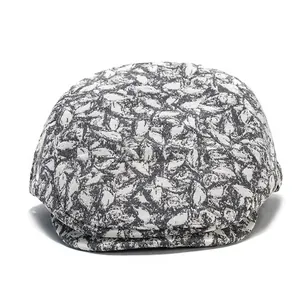 Retro grey ivy cap with abstract leaf pattern for men and women on white background