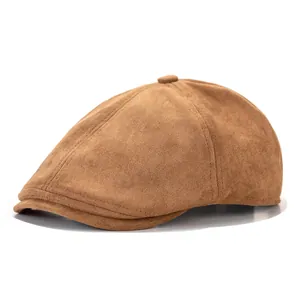 Women Retro British Style Newsboy Cap Faux Suede Solid Color Beret Hat Winter Warm Adjustable Fashion Painter Hat Daily