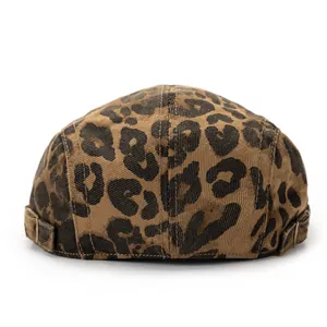 Retro leopard print ivy cap with adjustable buckle in a vintage unisex streetwear style