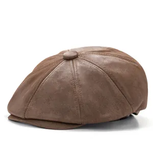 Vintage Distressed Suede Octagonal Newsboy Cap Men Women Autumn Winter Warm Windproof Flat Cap Beret Hat Outdoor Casual Top